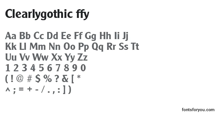 characters of clearlygothic ffy font, letter of clearlygothic ffy font, alphabet of  clearlygothic ffy font
